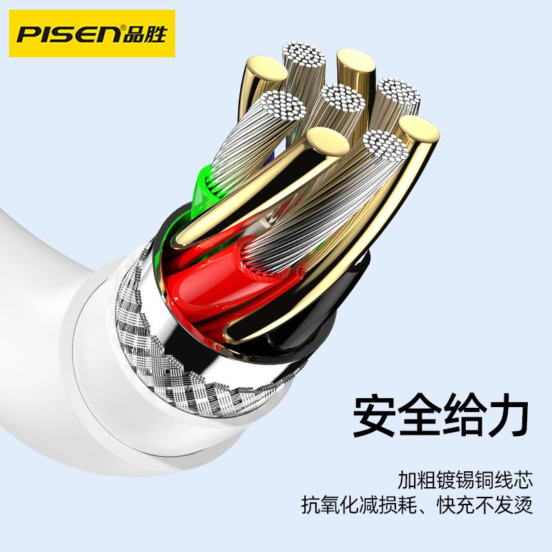 PISEN QUICK竞速系列C to C PD60W柔性快充炫彩数据线1m